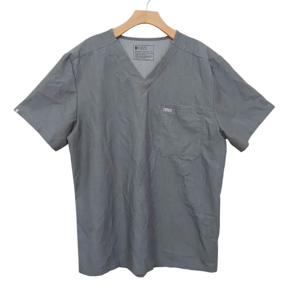 Figs Leon Three-Pocket Scrub Top Mens XL Gray Short Sleeve Utility Uniform Work